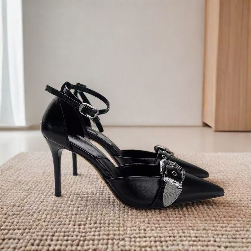 Black Pointed-Toe Stiletto Heels - Hollow-Out Design Women's Pumps