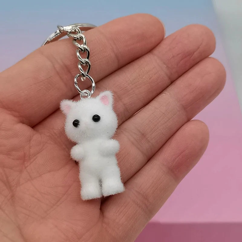 Cute Fuzzy Kitty Cat Heart Bow Keychain, Kitten, Kawaii, Pink Bow, Pearl Heart