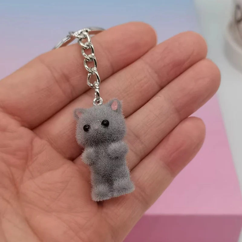 Cute Fuzzy Kitty Cat Heart Bow Keychain, Kitten, Kawaii, Pink Bow, Pearl Heart