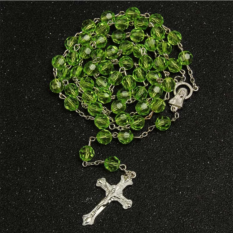 8mm fashion rosary ladies necklace high quality diy Jesus Christian cross necklace and pendant long chain jewelry jewelry
