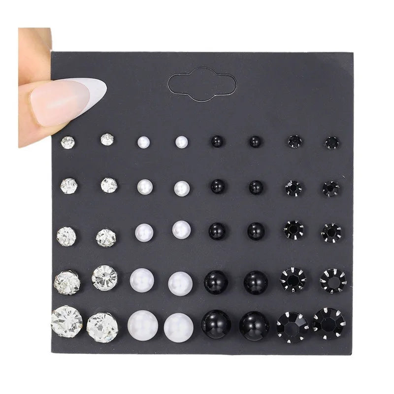 Korean Women Earrings 12 Pair/Set Beige White Pearl Simple Fashion Earrings Wedding Jewelry For Gift Valentine's Day gift