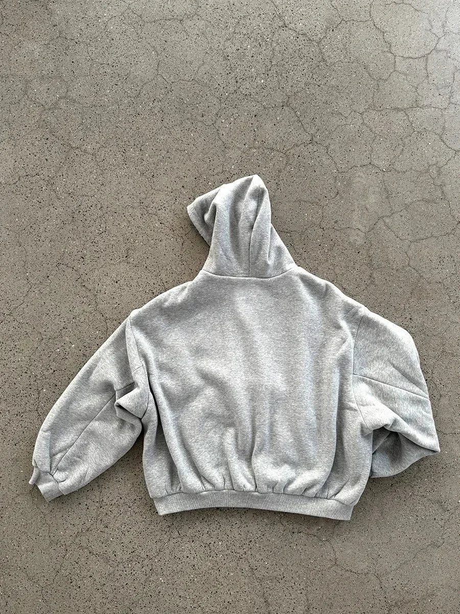 Korean Fashion Simple Gray Double-Sided Oversized Zipper Hoodie Women's Y2K New Harajuku Gothic Casual Joker Couple Street Wear