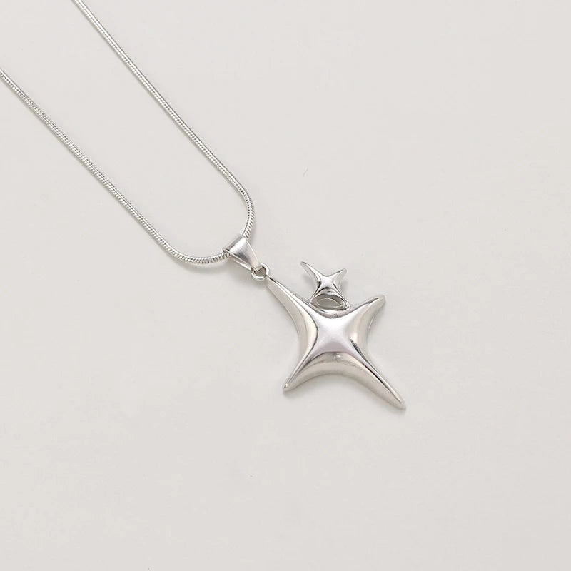 Y2K Simple Choker Necklace Four Pointed Star Necklaces Adjustable Crucifix Pendant Necklace Asterism-Necklace Jewelry