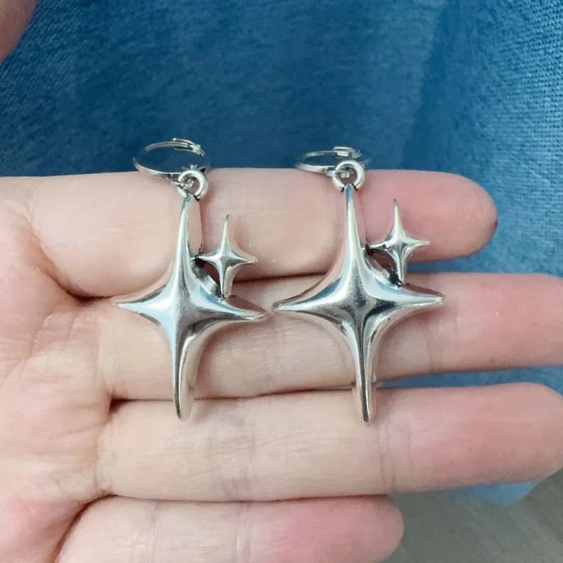 2025 New Fashion Silver Color Star Cross Pendant Earrings for Women Simple White Opal Heart Shaped Earrings Y2K Jewelry Gifts