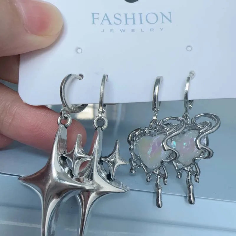 2025 New Fashion Silver Color Star Cross Pendant Earrings for Women Simple White Opal Heart Shaped Earrings Y2K Jewelry Gifts