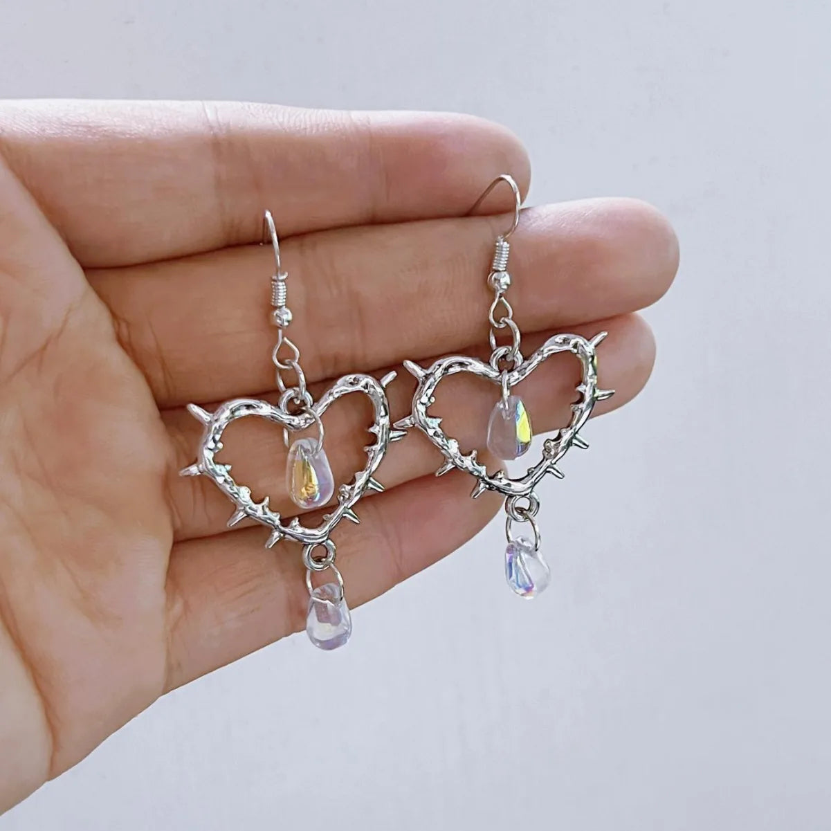 Punk Gothic Heart Earrings For Women Fashion Korean Jewelry Gifts Accessories Star Thorn Heart Colored Crystal Pendant Ear Hooks