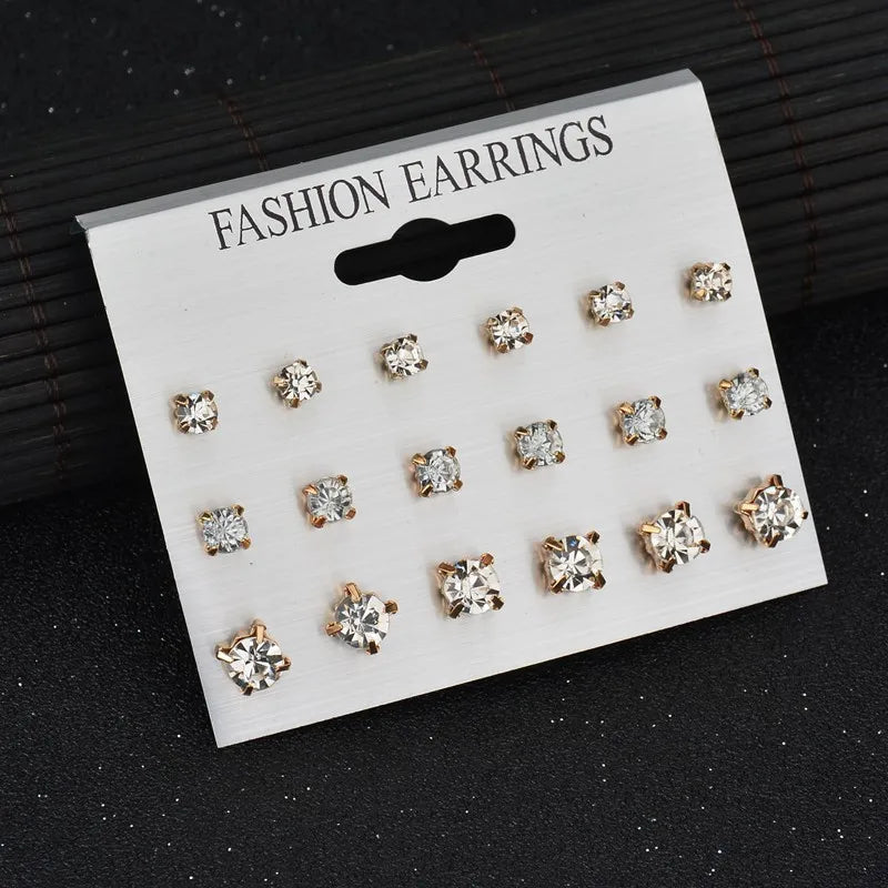 Korean Women Earrings 12 Pair/Set Beige White Pearl Simple Fashion Earrings Wedding Jewelry For Gift Valentine's Day gift