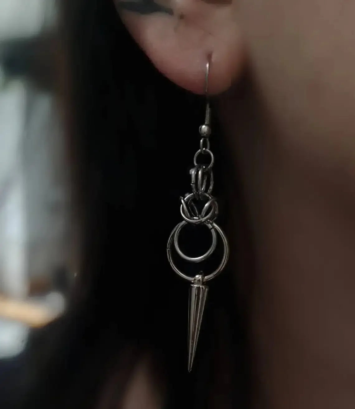 Stainless Steel Gothic Chainmail Double Loop Spike y2k Earrings Jewelry