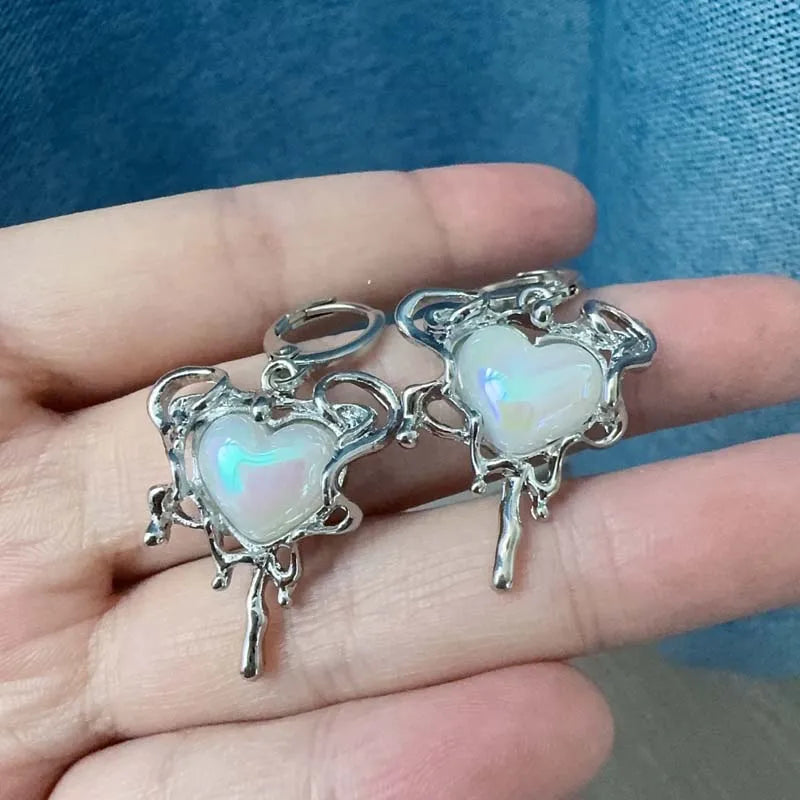 2025 New Fashion Silver Color Star Cross Pendant Earrings for Women Simple White Opal Heart Shaped Earrings Y2K Jewelry Gifts