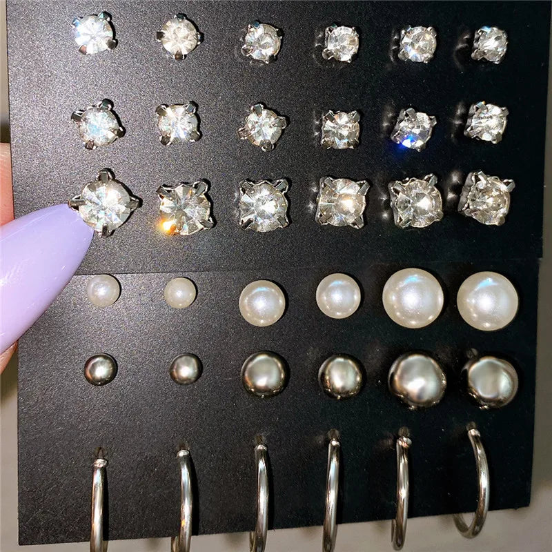 Korean Women Earrings 12 Pair/Set Beige White Pearl Simple Fashion Earrings Wedding Jewelry For Gift Valentine's Day gift