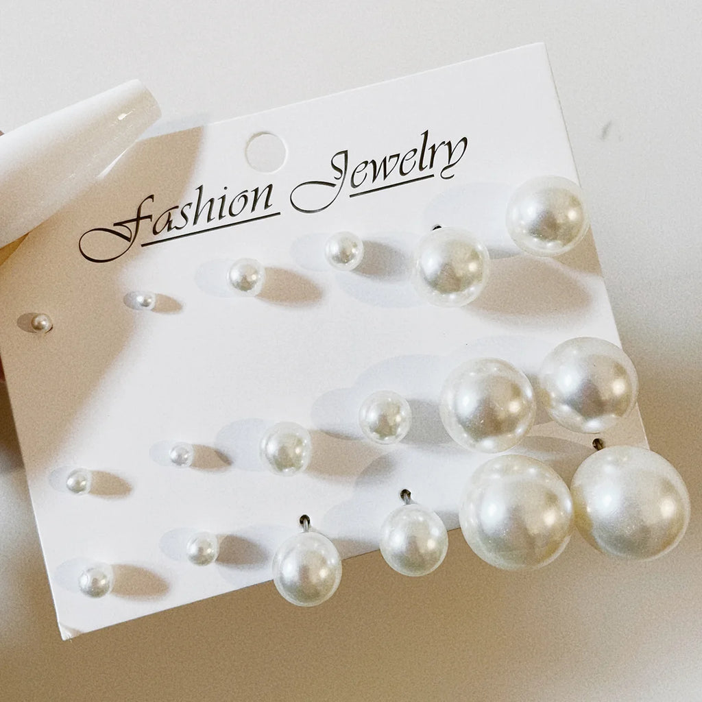 Korean Women Earrings 12 Pair/Set Beige White Pearl Simple Fashion Earrings Wedding Jewelry For Gift Valentine's Day gift