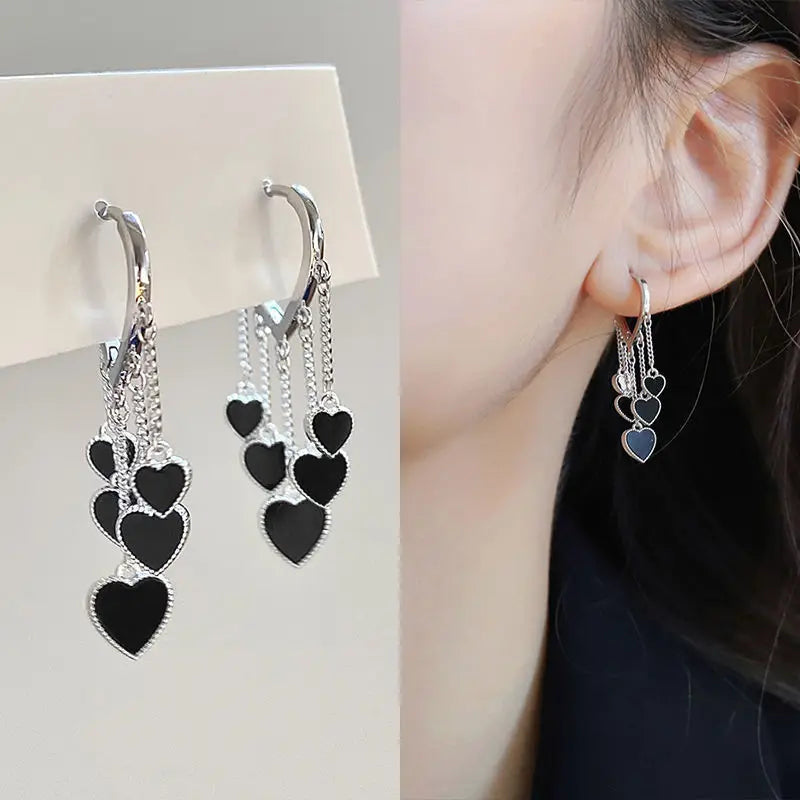 Punk Gothic Heart Earrings For Women Fashion Korean Jewelry Gifts Accessories Star Thorn Heart Colored Crystal Pendant Ear Hooks