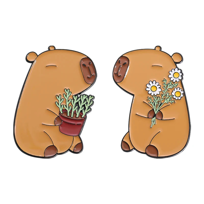 Cute Animal Capybara Enamel Pins Custom Couple Dating Brooches Lapel Badges Cartoon Animal Jewelry Gift for Friends