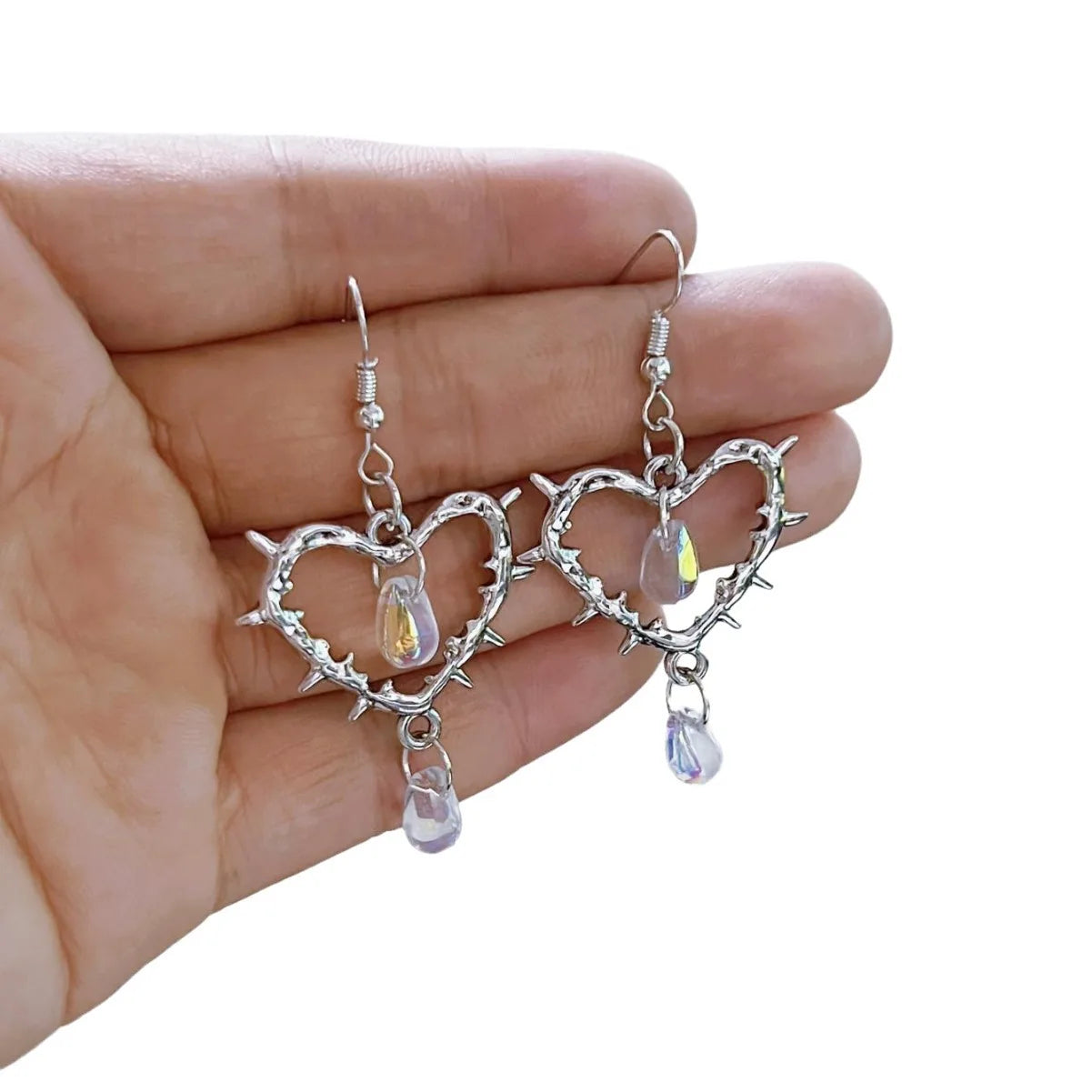 Punk Gothic Heart Earrings For Women Fashion Korean Jewelry Gifts Accessories Star Thorn Heart Colored Crystal Pendant Ear Hooks