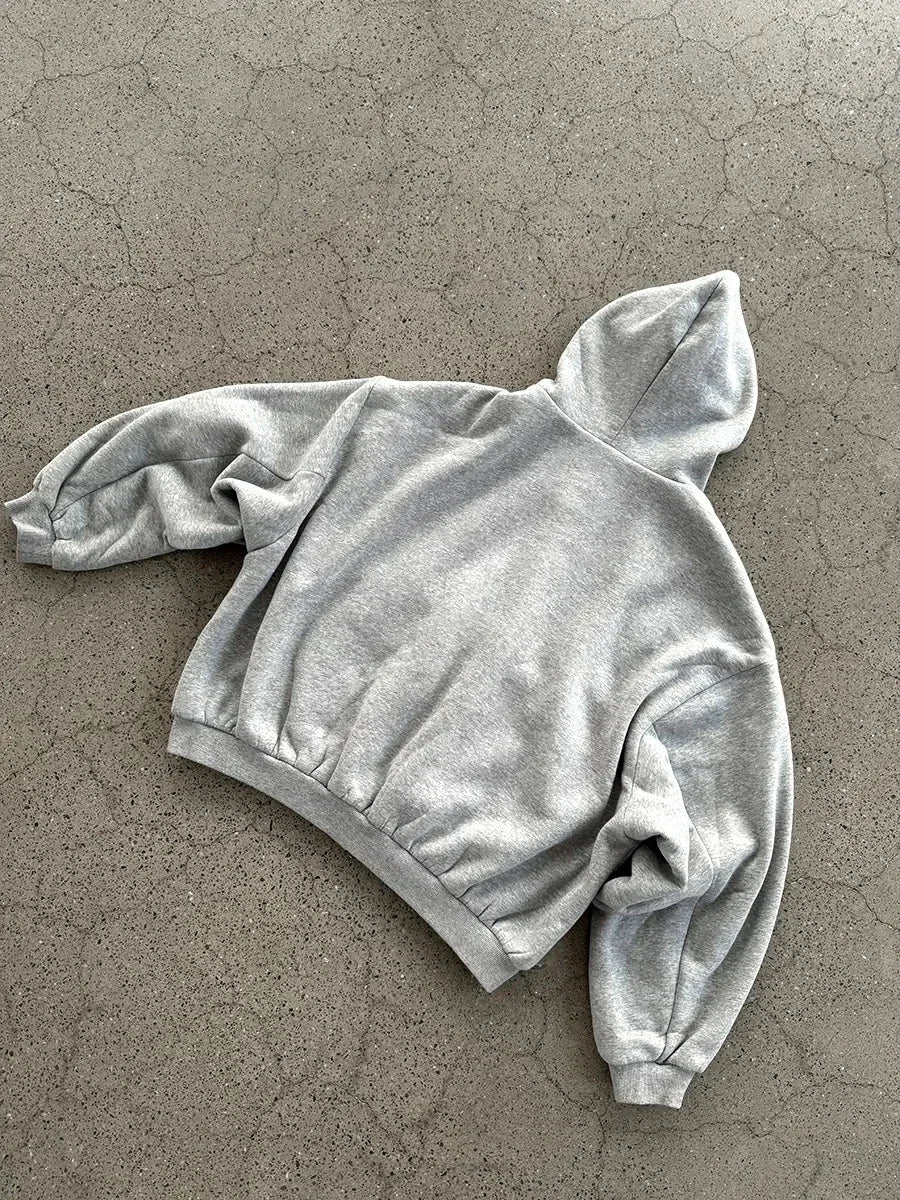 Korean Fashion Simple Gray Double-Sided Oversized Zipper Hoodie Women's Y2K New Harajuku Gothic Casual Joker Couple Street Wear