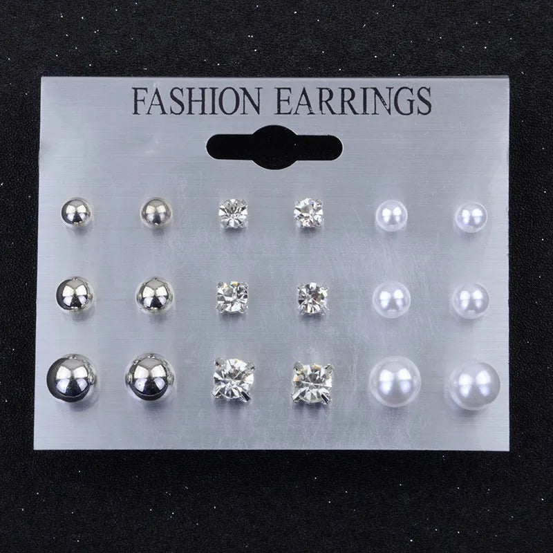 Korean Women Earrings 12 Pair/Set Beige White Pearl Simple Fashion Earrings Wedding Jewelry For Gift Valentine's Day gift