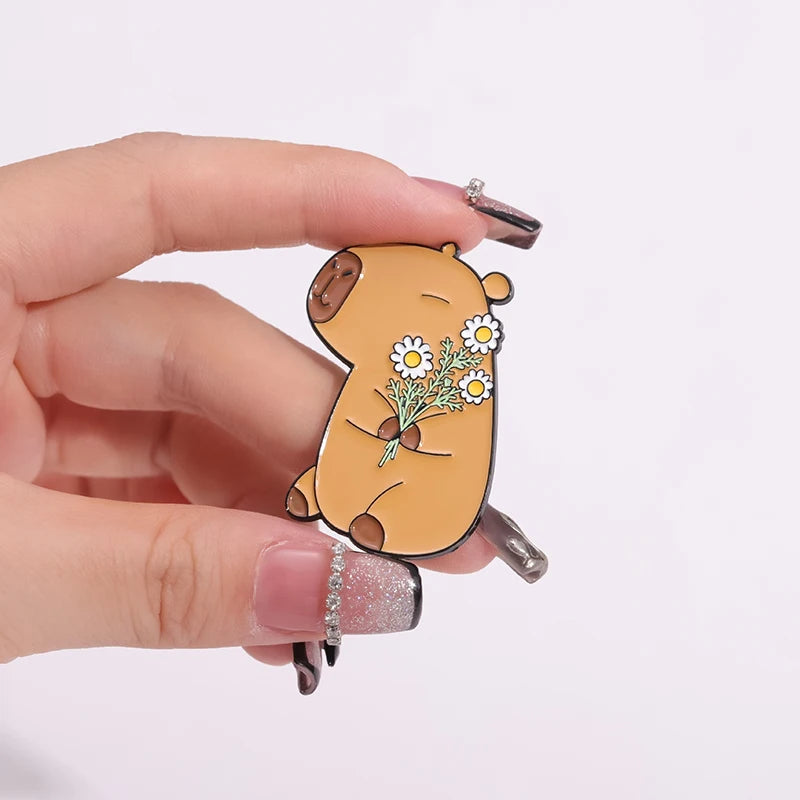 Cute Animal Capybara Enamel Pins Custom Couple Dating Brooches Lapel Badges Cartoon Animal Jewelry Gift for Friends