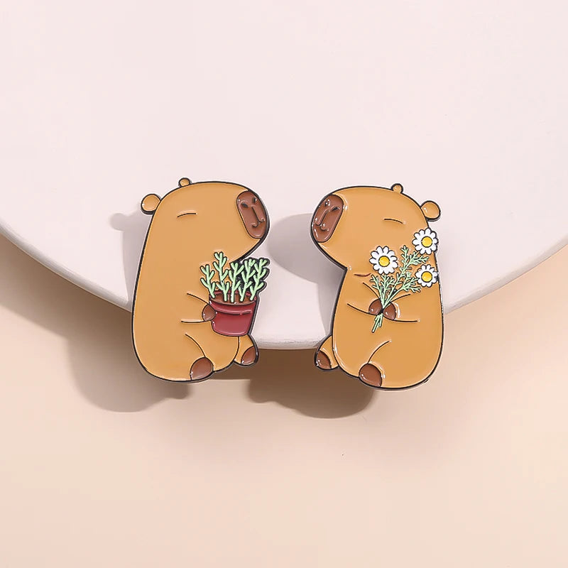 Cute Animal Capybara Enamel Pins Custom Couple Dating Brooches Lapel Badges Cartoon Animal Jewelry Gift for Friends