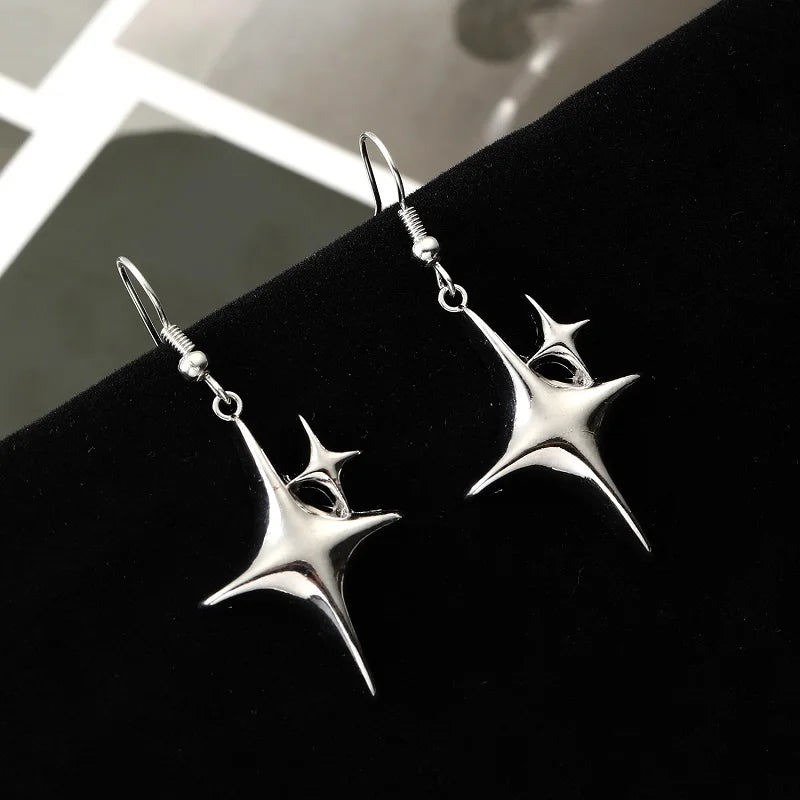 2025 New Fashion Silver Color Star Cross Pendant Earrings for Women Simple White Opal Heart Shaped Earrings Y2K Jewelry Gifts