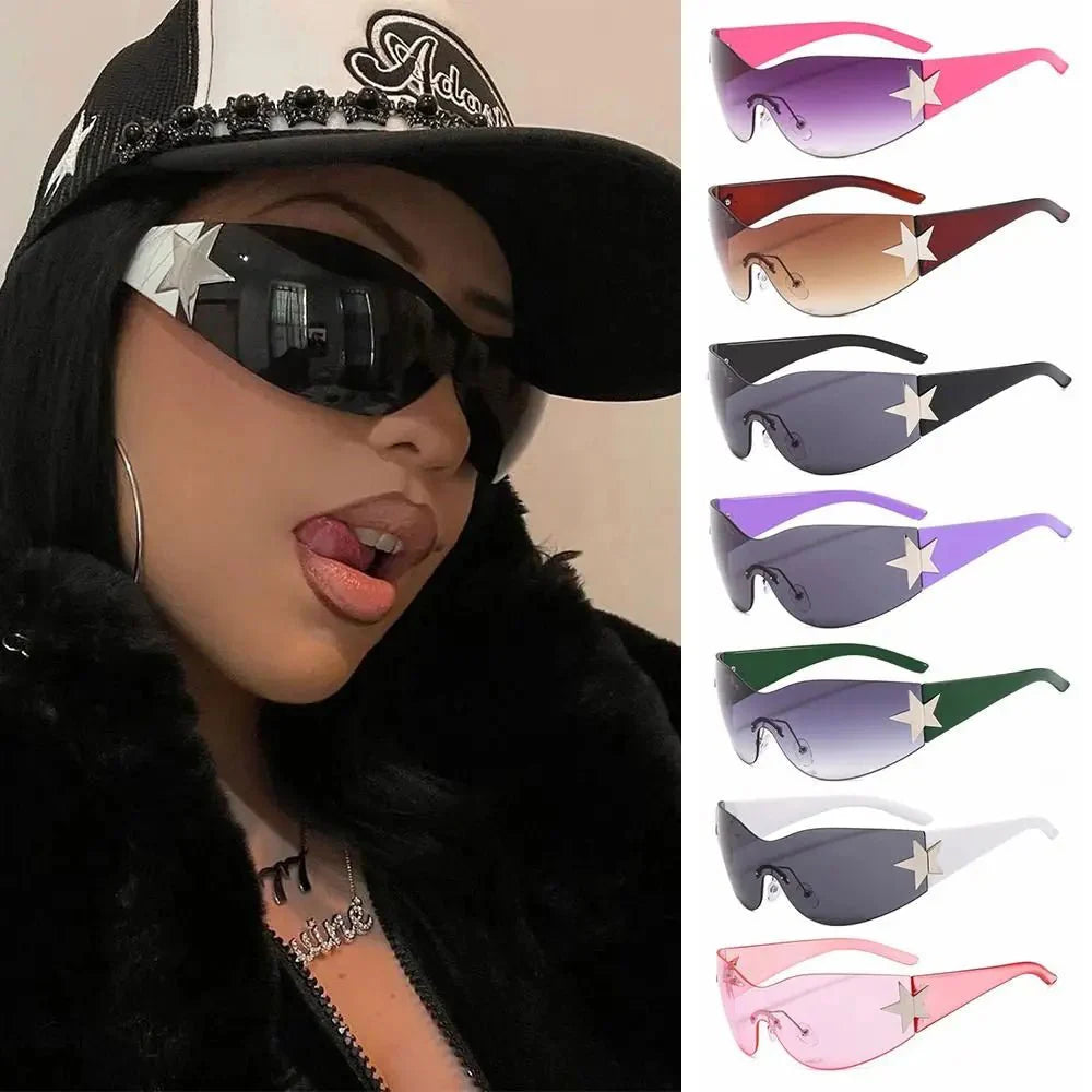 Unisex Punk Sunglasses with Star Decoration | Y2K Wrap Around UV400 Fashion Eyewear