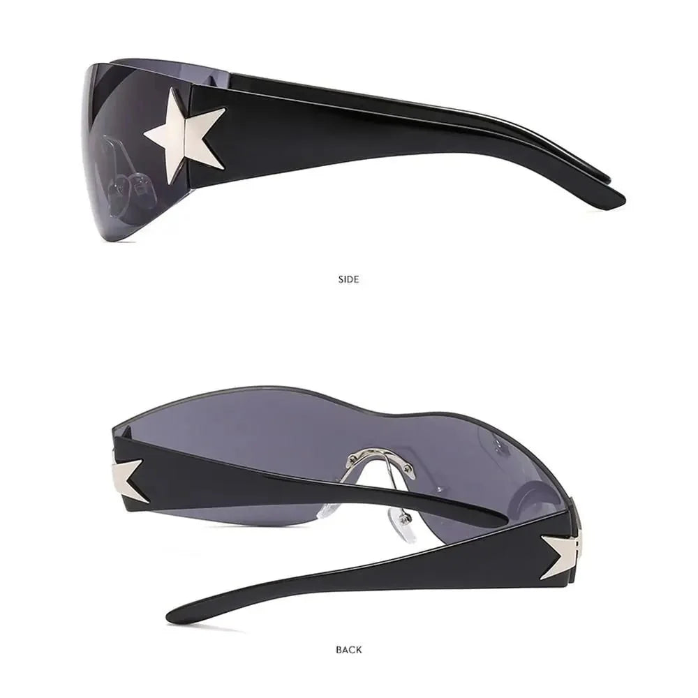 Unisex Punk Sunglasses with Star Decoration | Y2K Wrap Around UV400 Fashion Eyewear