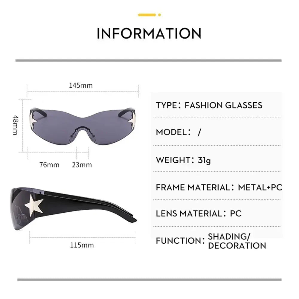 Unisex Punk Sunglasses with Star Decoration | Y2K Wrap Around UV400 Fashion Eyewear